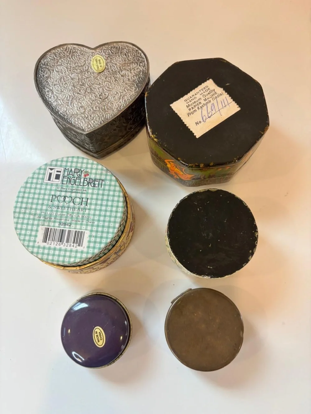 Vintage Box Lot- Kashmiri Papier Mache, Mary Engelbrecht, Heart Velvet, Floral